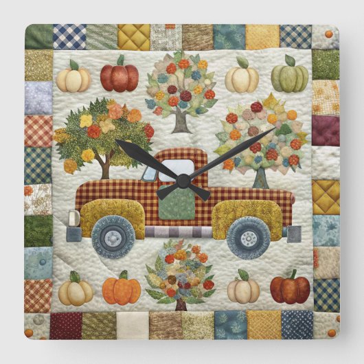 Schattigee rustieke Herfst pick-up truck wandklok (Voorkant)