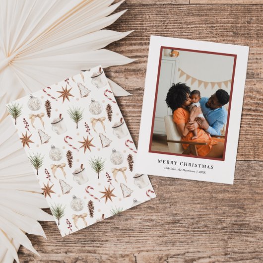 Schattigee rustieke kerstpatroonfoto feestdagenkaart