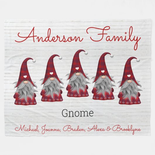 Schattigee rustieke Plaid Faux Wood Family Gnome E Fleece Deken (Voorkant (Horizontaal))