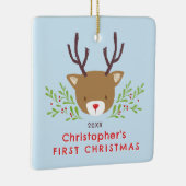 Schattigee rustieke rendierbaby's eerste kerst keramisch ornament (Rechts)