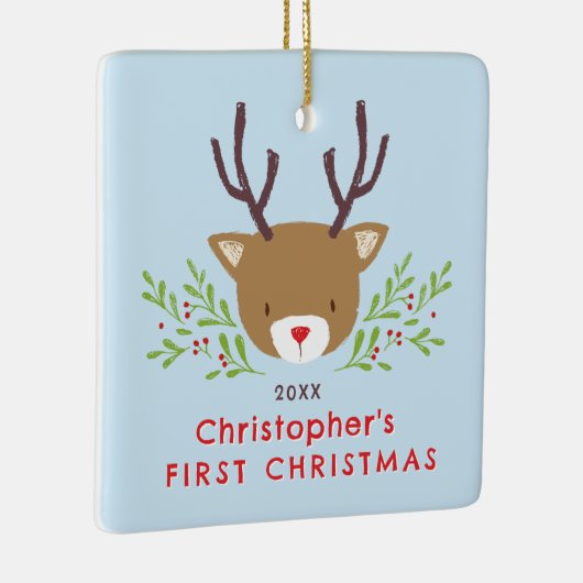 Schattigee rustieke rendierbaby's eerste kerst keramisch ornament (Rechts)