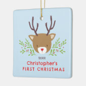 Schattigee rustieke rendierbaby's eerste kerst keramisch ornament (Links)