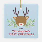 Schattigee rustieke rendierbaby's eerste kerst keramisch ornament (Achterkant)