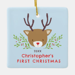 Schattigee rustieke rendierbaby's eerste kerst keramisch ornament