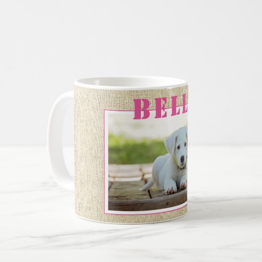 Schattigee Rustieke Roze Hond Foto en Naam Koffiemok (Voorkant links)