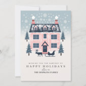Schattigee Rustieke Roze Pastel House Kerst Kaart (Voorkant)