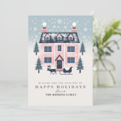 Schattigee Rustieke Roze Pastel House Kerst Kaart (Staand voorkant)