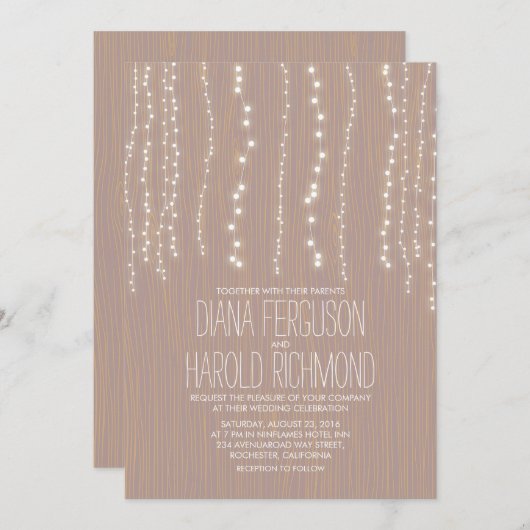 Schattigee Rustieke String Of Lights Huwelijksuitn Kaart (Voorkant / Achterkant)