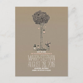 Schattigee rustieke Tree & Hearts Mason Jars Save  Aankondigingskaart