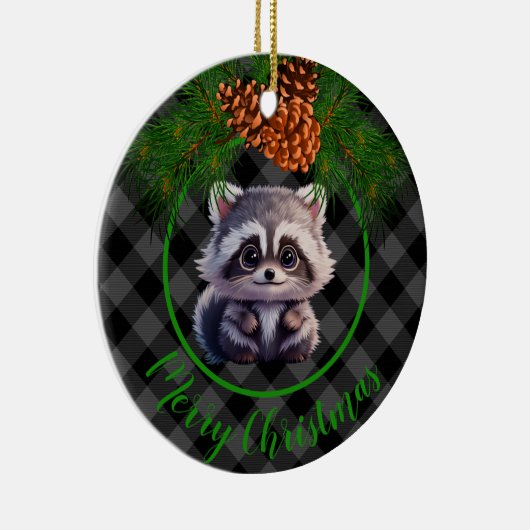 Schattigee Rustieke wasbeer zwart geruite geruite Keramisch Ornament (Rechts)