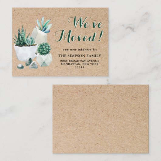 Schattigee rustieke Waterverf cactus bewegende aan Informatiekaartje (Voorkant / Achterkant)