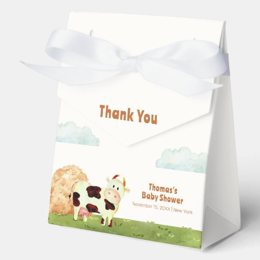 Schattigee rustieke Waterverf Heilige Koe Boerderi Bedankdoosjes (Voorkant)