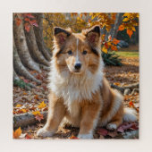Schattigee Sable Rough Collie Puppy in Herfstblade Legpuzzel (Verticaal)