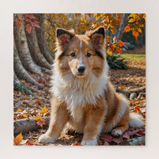 Schattigee Sable Rough Collie Puppy in Herfstblade Legpuzzel (Verticaal)