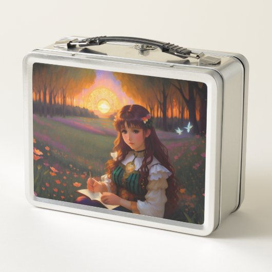 Schattigee Sad Anime Style Vrouw in Meadow bij zon (Achterkant)