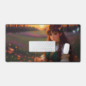 Schattigee Sad Anime Style Vrouw in Meadow bij zon Bureaumat (Keyboard & Muis)