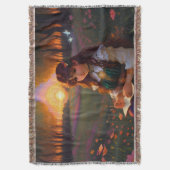 Schattigee Sad Anime Style Vrouw in Meadow bij zon Deken (Voorkant Verticaal)