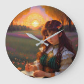 Schattigee Sad Anime Style Vrouw in Meadow bij zon Grote Klok (Voorkant)