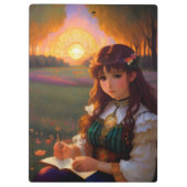 Schattigee Sad Anime Style Vrouw in Meadow bij zon Klembord (Achterkant)