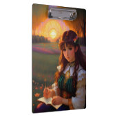 Schattigee Sad Anime Style Vrouw in Meadow bij zon Klembord (Rechts)