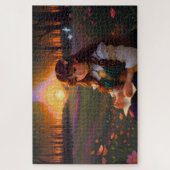 Schattigee Sad Anime Style Vrouw in Meadow bij zon Legpuzzel (Verticaal)