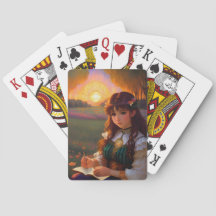 Schattigee Sad Anime Style Vrouw in Meadow bij zon