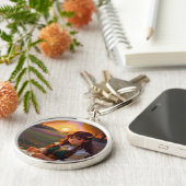 Schattigee Sad Anime Style Vrouw in Meadow bij zon Sleutelhanger (Zijkant)