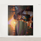 Schattigee Sad Anime Style Vrouw in Meadow bij zon Wandkleed (Voorkant)