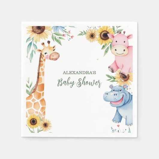 Schattigee Safari Animal Greenery Baby Showe Baby  Servet (Voorkant)