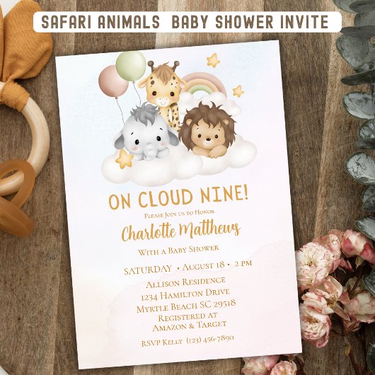 Schattigee Safari Animals Negen 9 Baby shower Kaart