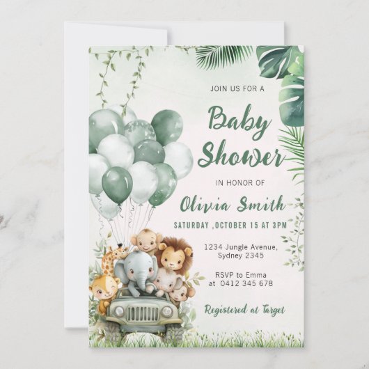 Schattigee Safari Animals Oerwoud Baby shower Kaart (Voorkant)