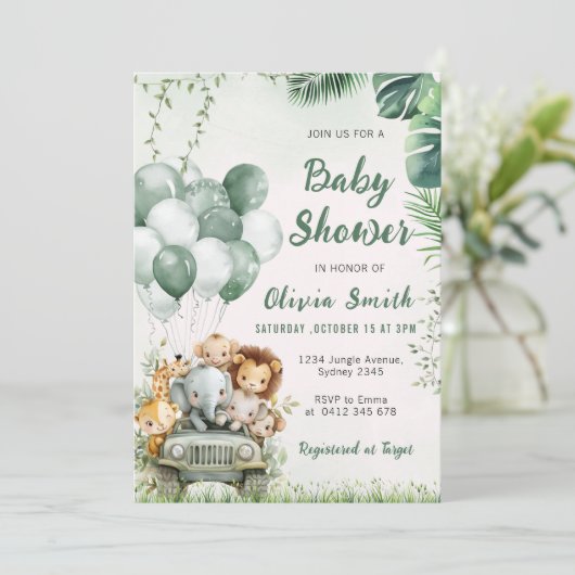 Schattigee Safari Animals Oerwoud Baby shower Kaart (Staand voorkant)