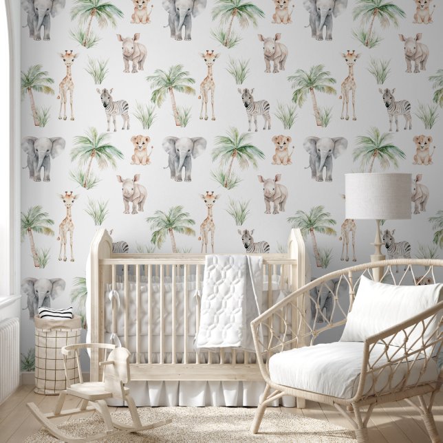 Schattigee Safari Baby Animal Oerwoud Nursery Behang (Kinderen)