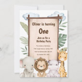 Schattigee Safari Baby Animals Verjaardagsuitnodig Kaart (Voorkant)