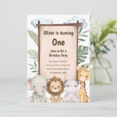 Schattigee Safari Baby Animals Verjaardagsuitnodig Kaart (Staand voorkant)