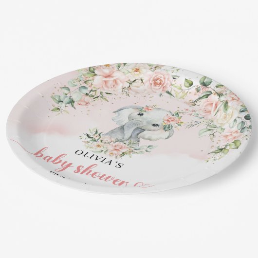 Schattigee safari baby olifant eucalyptus blos gou papieren bordje (Gekanteld)