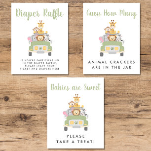 Schattigee Safari Baby shower Games Poster Set