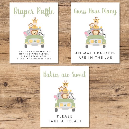 Schattigee Safari Baby shower Games Poster Set