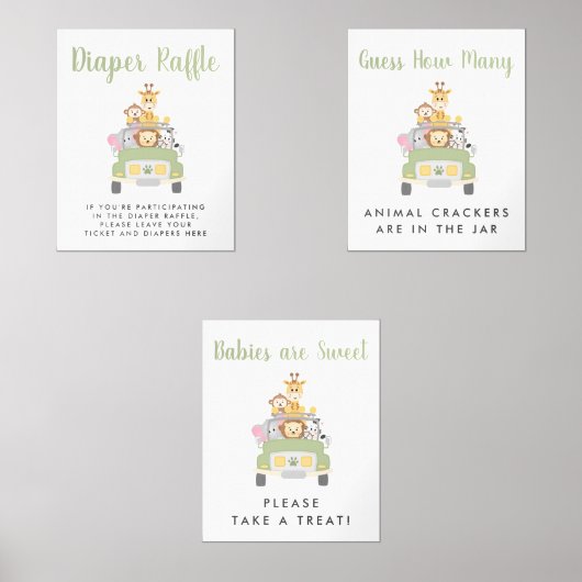 Schattigee Safari Baby shower Games Poster Set (Voorkant)
