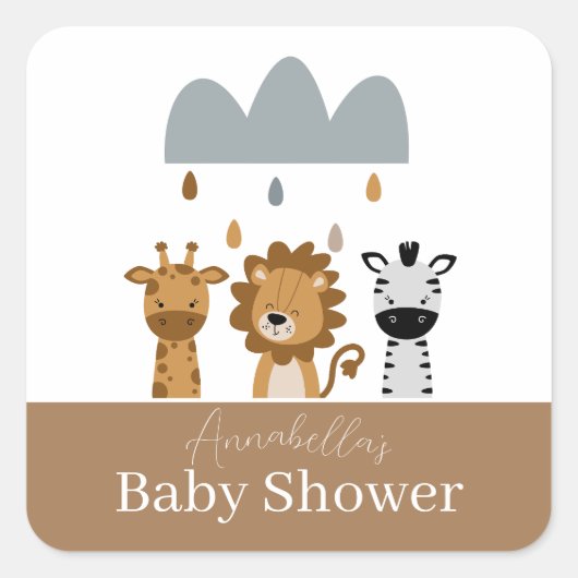 Schattigee Safari Boho Baby Dieren Vierkante Sticker (Voorkant)