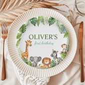 Schattigee Safari Dier 1e Verjaardag Papier Borden Papieren Bordje