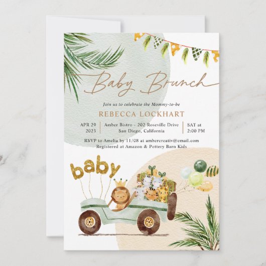 Schattigee Safari Dieren Baby Brunch Kaart (Voorkant)