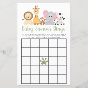 Schattigee Safari Dieren Baby shower Bingo spel