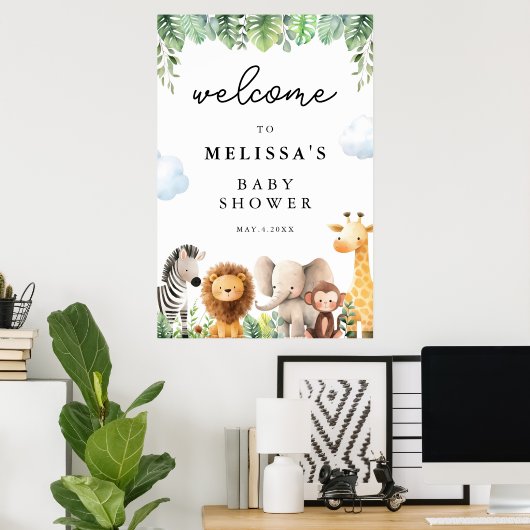 Schattigee Safari Dieren Baby shower Welkom Poster (Thuiskantoor)