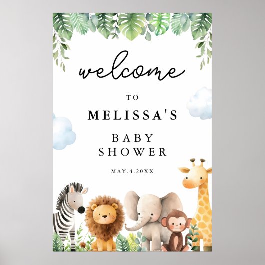 Schattigee Safari Dieren Baby shower Welkom Poster (Voorkant)