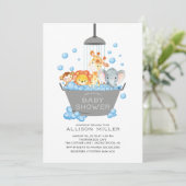 Schattigee Safari Dieren Douche Baby Uitnodiging (Staand voorkant)