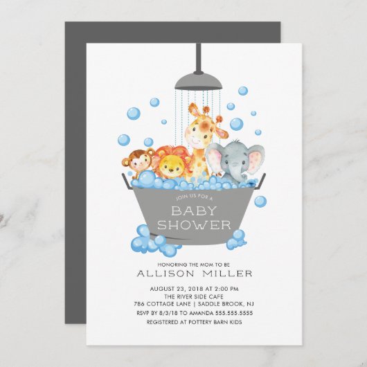 Schattigee Safari Dieren Douche Baby Uitnodiging (Voorkant / Achterkant)