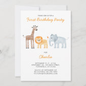 Schattigee safari dieren eerste verjaardagsfeest kaart (Voorkant)
