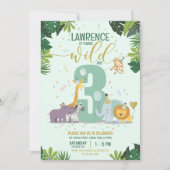 Schattigee Safari Dieren Jong Wild en Drie Verjaar Kaart (Voorkant)