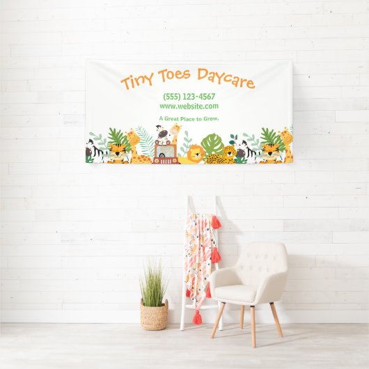 Schattigee Safari Dieren Kinderdagverblijf Spandoek (Insitu)